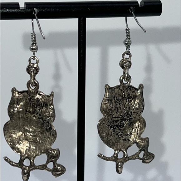 Fashion Jewelry Owl Multiple Color Gemstones Dangle Earrings - Picture 4 of 4